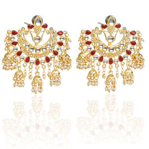 Handmade Alloy Plated Trendy Pearl Drop Earrings Timeless Pakistani Style Fashion Jewelry - Product Image 2
