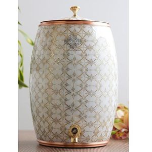 Distributeur d'eau chaude et froide en cuivre Craft India Overseas, couleur or blanc avec robinet à motif floral, réutilisable pour usage domestique - Product Image 5