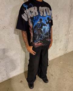 เสื้อยืดคอตตอนทรงโอเวอร์ไซส์ ไหล่ตก ระบายอากาศได้ดี ผ้าถัก สไตล์สตรีทแวร์ พิมพ์ลายกราฟิกเต็มตัว ดีไซน์ลายเรียบ - Product Image 1