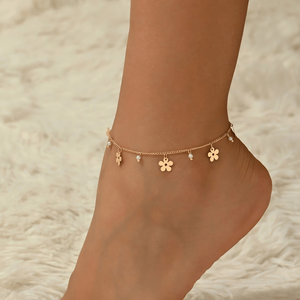 Hallmark Silver Elegant Small Floral Pendant Tassel Gold Plated Anklet for Women - Product Image 1
