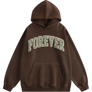 Sweat-shirt décontracté pour femme, marron, surdimensionné, avec logo brodé Forever sur la poche avant, prix de gros - Product Image 1