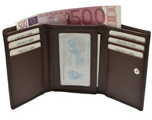 Genuine Leather Tri-Fold <b>Wallet</b> Unisex Minimalist Design Fold Closure Brown Daily Use Short Length - Product Image 1