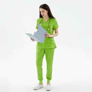 Women's Warm-Up Scrub Uniform <b>Set</b> Medical Scrubs with Spandex/Polyester Fabric and Needle Detection Top and Suit Top - Product Image 2