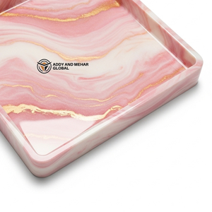 Luxury Pink Marble Resin Serving <b>Tray</b> with Gold Veins Modern Square Decorative <b>Vanity</b> <b>Tray</b> Handmade Carrara Style Resin Plat - Product Image 3