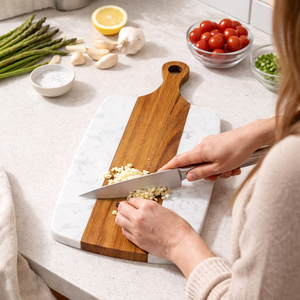 Planche à découper en bois d'acacia et marbre, écologique, durable, pour usage quotidien, service, découpe de pain, aliments, fêtes à domicile. - Product Image 2