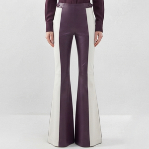 Leggings de Cuero de Cintura Alta para Mujer, Pantalones de Cuero Ajustados con Corte Acampanado, Pantalones de Cuero con Cintura Ajustable para Mujer - Product Image 1