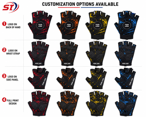 Custom Print Half <b>Finger</b> Cycling Gloves Splatter Design Anti Slip Gel Pad Mountain <b>Bike</b> Gloves Wholesale OEM - Product Image 2