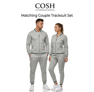 Conjunto Deportivo para Hombre y Mujer, Chaqueta Bomber con Cierre Completo y Pantalones Jogger con Cuello Acanalado a Rayas - Product Image 1