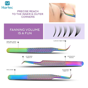 Durable New Trendy Diamond-Cut Non-Slip Grip Wholesale Rate Custom Branding Rainbow Finish Eyelash Extension and Volume Tweezers - Product Image 2