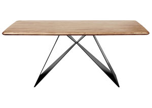 Table à manger moderne et durable en bois d'acacia massif de forme carrée avec finition naturelle, pieds en métal industriels Gemini, fonction pliable - Product Image 4