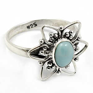 Bijoux en pierre de larimar taille ovale pour femmes, style bohème, en argent sterling 925, bague tendance faite à la main, cadeau pour maman - Product Image 1