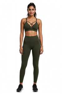 Conjunto de Yoga Acanalado de 2 Piezas: Sujetador Deportivo Racerback y Leggings de Cintura Alta con Logo Frontal, Transpirable, de Spandex Sin Costuras, Ropa Deportiva - Product Image 4