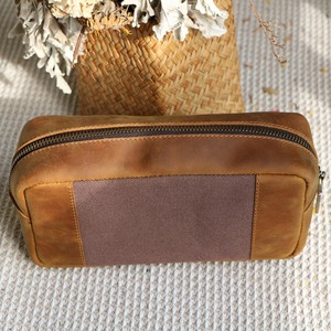Leather Canvas Toiletry Bag Travel Organizer Waterproof Cosmetic Storage Dopp Kit Travel <b>Case</b> LCTB-0080 - Product Image 2