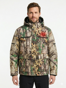 เสื้อแจ็คเก็ตอุ่นลายพรางสำหรับล่าสัตว์ แบบ OEM ซักเครื่องได้ ใช้ปลั๊ก Type-C 12V พร้อมระบบควบคุมความร้อนแบบสองโซน และแผ่นทำความร้อน 8 ชิ้น - Product Image 2