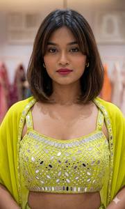 Magnifique ensemble 3 pièces avec broderie miroir véritable : Blouse, jupe et boléro longueur cheville - Tenue de soirée Diwali - Product Image 3