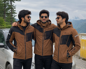 Veste softshell marron et noire pour homme avec capuche, imperméable, coupe-vent, pour sports d'hiver en plein air, vêtements de travail personnalisés - Product Image 4
