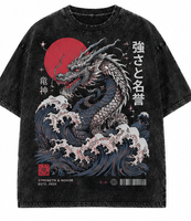 T-shirt Streetwear Anime Personnalisé Oversize Effet Délavé Graphique Manga Japonais Cyber Samurai Masque Oni Vintage Unisexe Coton