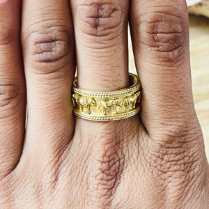 Luxury Design <b>Elephant</b> Ring Tribal Brass Band For Women 18k Gold Plated Boho Animal Wide Open Band Ring For Wholesale/OEM/ODM - Product Image 6