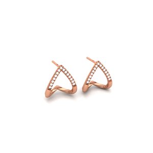 Boucles d'oreilles clous cœur chevron en argent sterling 925, pavées de zircone cubique, plaquées rhodium, pour femme, tendance, usage quotidien - Product Image 3