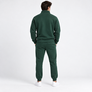 Conjunto de Sudadera Verde con Cierre de Cremallera para Hombre, Corte Regular, Color Sólido, Pantalones Deportivos Casuales con Bolsillo Frontal con Logotipo, Ropa de Otoño - Product Image 4
