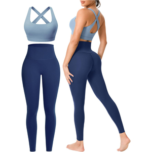 <b>Black</b> 2-Piece Yoga <b>Set</b> High-Waist Leggings Crisscross Sports Bra Seamless Full-Length Solid Breathable Quick-Dry Eco-Friendly - Product Image 6