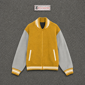 Chaqueta universitaria personalizada de lana dorada con mangas gris claro, chaqueta bomber de béisbol de primera calidad para hombre y mujer, venta al por mayor, Letterman - Product Image 5