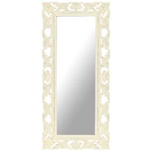 Miroir mural en bois de manguier massif blanc, 43,3 x 19,7 pouces, incrustations décoratives - Product Image 1