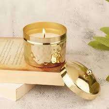 Golden Metal Candle <b>Jar</b> Cylinder Shape Home Decoration Durable Candle Holder for Indoor Use - Product Image 1