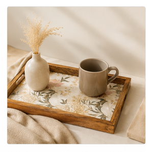 Juego de 3 bandejas nido de madera de mango hechas a mano con estampado floral vintage, bandejas decorativas para mesa de centro y decoración del hogar - Product Image 2