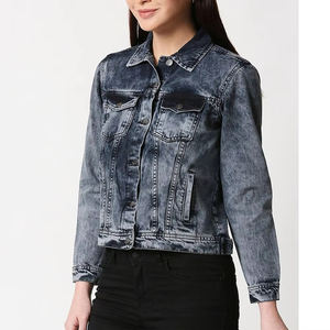 Veste en jean légère pour femme avec logo personnalisé, bouton unique, motif uni, tissée, respirante, écologique, coupe-vent, collection automne - Product Image 2