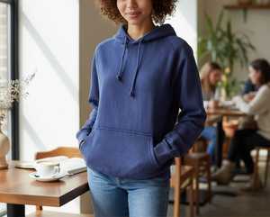Oversized Acid Washed Denim Blue Raglan Pullover Hoodie Casual Loose <b>Longline</b> Hooded Loose Fit Heavyweight <b>Fleece</b> Pullover - Product Image 3