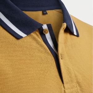 Polo à manches courtes pour homme, jaune moutarde, coton piqué, anti-rides, coupe classique, tricot uni, design décontracté - Product Image 4