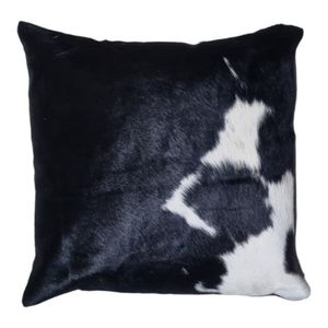 Square Cowhide Pillow 20x20in Black and White Fur Home Decor - Product Image 2