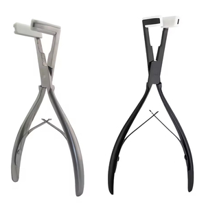 Pince à presser pour extensions de cheveux, double pack, cadre en métal argent satiné et noir mat, mâchoires en silicone blanc, outil de pose de bandes adhésives - Product Image 1