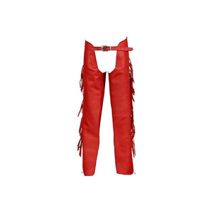 Pantalones de equitación de cuero rojo con flecos y cinturón para montar a caballo - Product Image 1