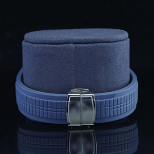 นาฬิกาข้อมืออัตโนมัติสไตล์วินเทจฮิปฮอป หน้าปัดกลมสีน้ำเงินเต็มรูปแบบ สายยาง ประดับโมอิสซาไนต์ แฟชั่นสำหรับทุกเพศ - Product Image 5