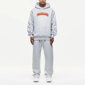 Ensemble de survêtement homme 2 pièces en molleton 100 % coton, coupe oversize, couleur unie, avec capuche et pantalon de jogging, style hip-hop, vente en gros - Product Image 4