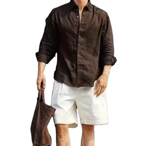 Summer Men's Woven Breathable Stand Collar Solid Color Casual Comfortable Long-Sleeved Shirt from Bangladesh - Product Image 1