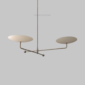 Lustre linéaire moderne du milieu du siècle, en laiton antique, double disque, luminaire de plafond minimaliste, 2 lumières, style italien - Product Image 2