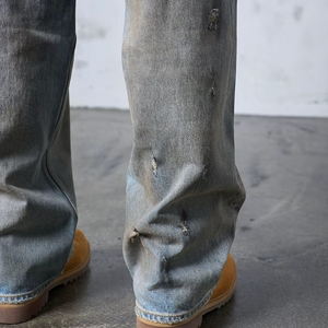 Jean en denim décontracté 100 % coton pour homme, coupe droite ample avec délavage enzymatique intensif, idéal pour l'hiver - Product Image 4