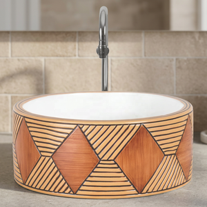 Modern Brown Printed Round Ceramic Countertop Wash Basin Artistic Bathroom Vanity Sink Bowl Lavabo - Product Image 4