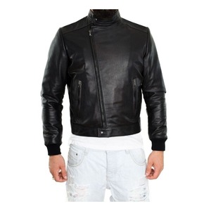 Men's <b>Real</b> Lambskin <b>Leather</b> Winter <b>Jackets</b> Streetwear Style Soft Breathable Canvas Stand Collar - Product Image 3