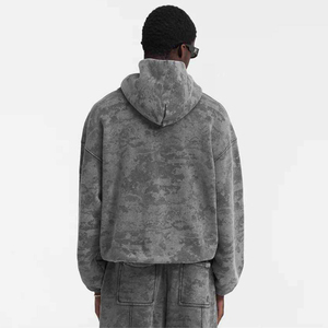 Sudadera con capucha vintage para hombre, con logo bordado personalizado, efecto desgastado por aceite, lavado ácido, estilo oversize, ecológica, para gimnasio y streetwear. - Product Image 5