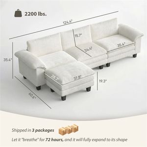 Divano a L Segmentato Beige per Soggiorno - Product Image 6