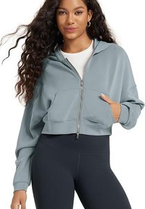 Sudadera Corta con Capucha Roja para Mujer, de Manga Larga, Tejida, con Cierre, Informal, de Invierno, Transpirable, de Poliéster, de Secado Rápido - Product Image 6