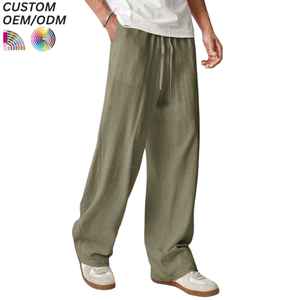 Pantalon décontracté pour homme 2026 en ramie, coton et lin, coupe droite, taille mi-haute, jambe large, écologique, avec cordon de serrage, respirant, pour le quotidien et la plage - Product Image 5