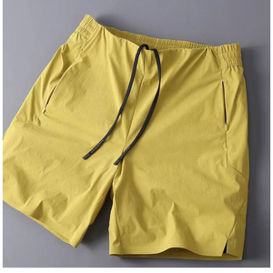 <b>Men's</b> Solid <b>Yellow</b> Cotton Quick Dry Breathable Mid Waist Drawstring Closure Bermuda <b>Shorts</b> Pockets Casual Sport Style - Product Image 5