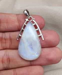 Rainbow Moonstone Pendant 925 Sterling Silver Jewelry For Women Natural Gemstone <b>Necklace</b> Elegant Minimalist Gift - Product Image 5