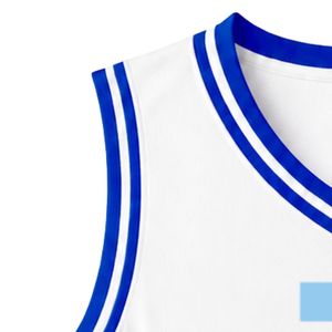 Maillot de basket-ball blanc pour femme avec logo JJ brodé, sans manches, col en V, avec bordure contrastée, pour tenue de match personnalisée - Product Image 2