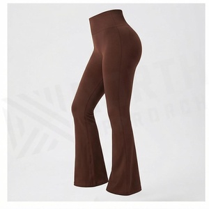 Pantalones de Yoga de Cintura Alta con Pierna Ancha y Largo hasta el Tobillo, Color Marrón Sólido, Sin Costuras, Elásticos en Cuatro Direcciones, de Algodón y Spandex, Ropa Deportiva para Mujer - Product Image 3